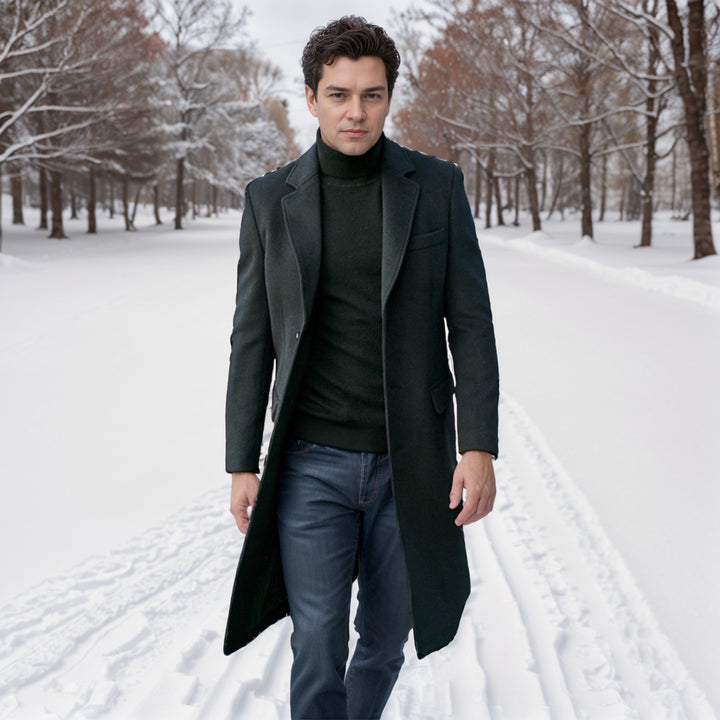 Herren eleganter lange Wool Blend Mantel Aliams