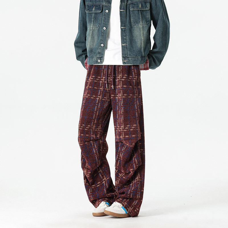 Herren Karierte Relaxed-Fit Hose mit verstellbarem Bund Aliams