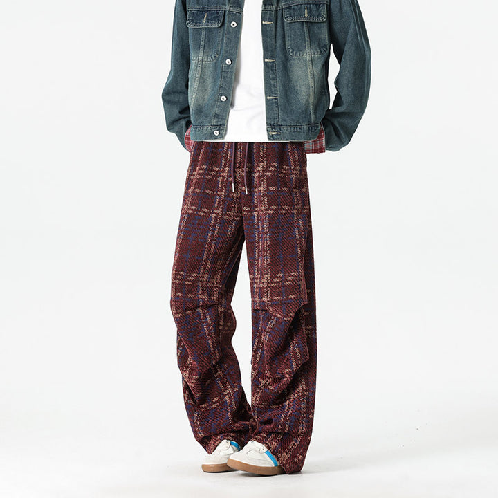 Herren Karierte Relaxed-Fit Hose mit verstellbarem Bund Aliams