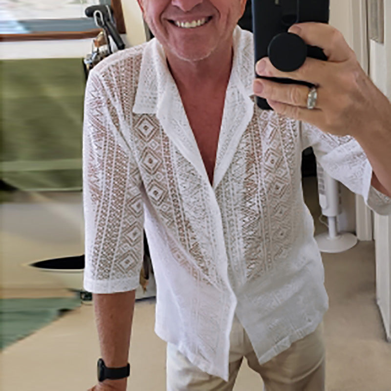 Herren Kurzarm Hemd mit strukturiertem Muster und Knopfleiste Aliams