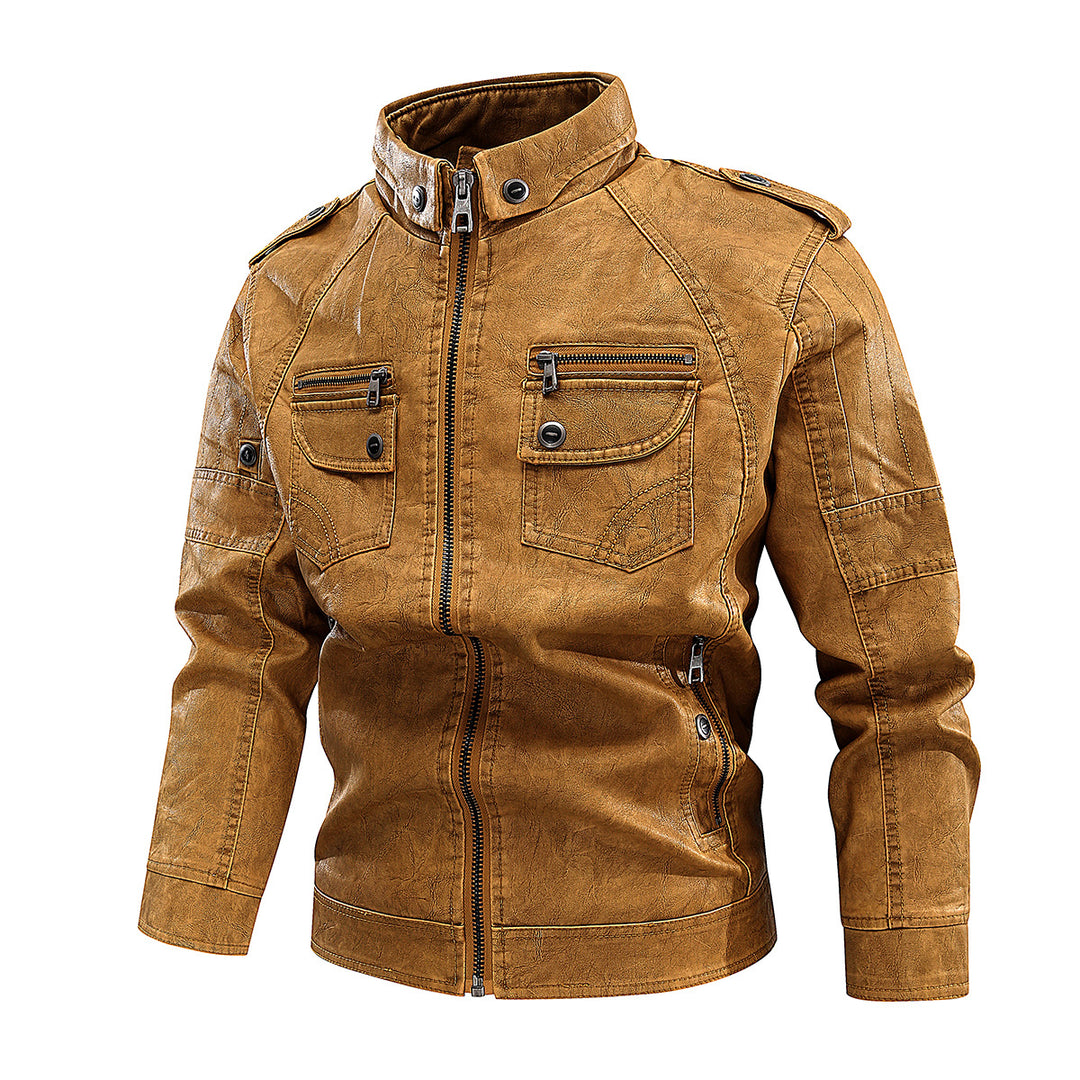 Herren elegante Lederjacke mit praktischen Taschen und Reißverschlussdetails Aliams