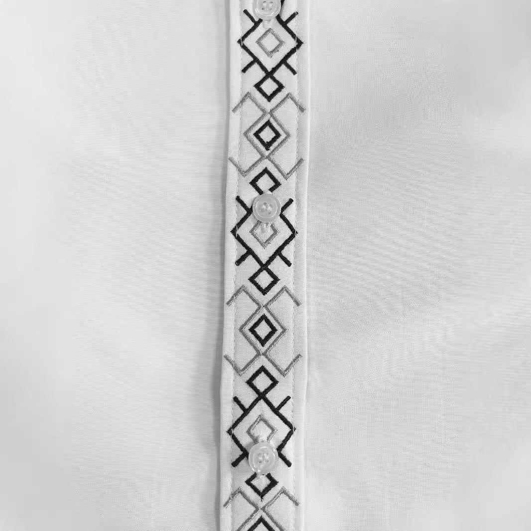 Herren Elegantes Langarmhemd mit exklusivem, besticktem Kragen Aliams