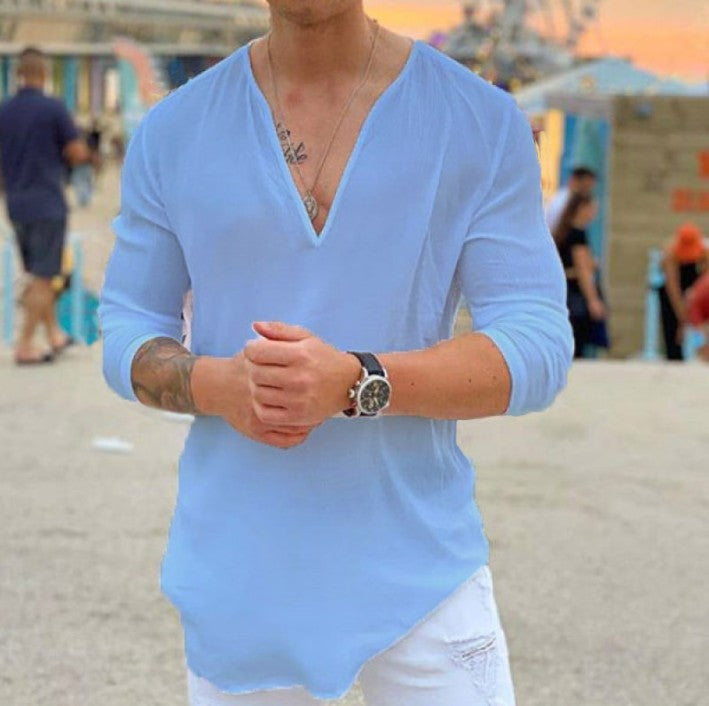 Herren V-Ausschnitt Langarmshirt mit lässigem Schnitt Aliams