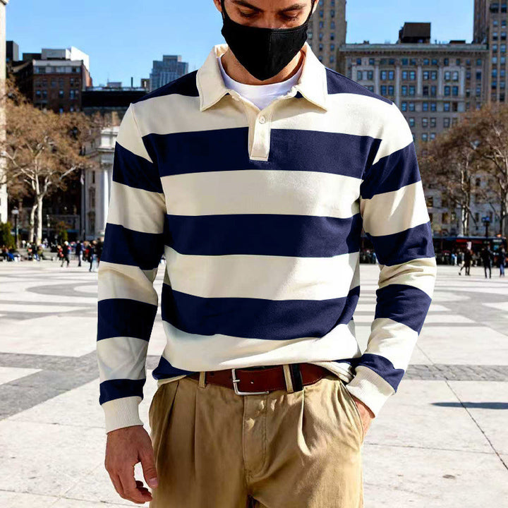 Herren gestreiftes Langarm-Polohemd Aliams