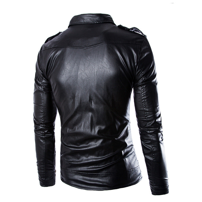 Herren Biker-Lederjacke mit asymmetrischem Reißverschluss und praktischen Ziertaschen Aliams