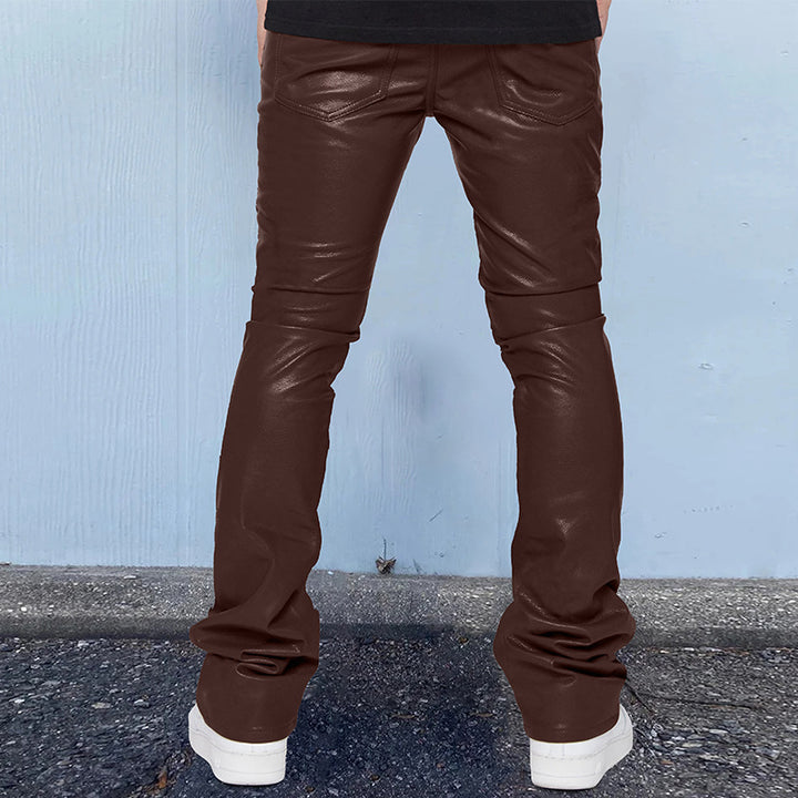 Herren elegante Skinny-Lederhose mit hochglänzender Oberfläche und figurbetontem Schnitt Aliams