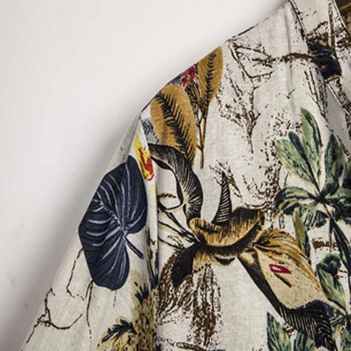 Herren Kurzarm-Henley-Hemd mit floralem Design und hochwertigem Baumwollmaterial Aliams