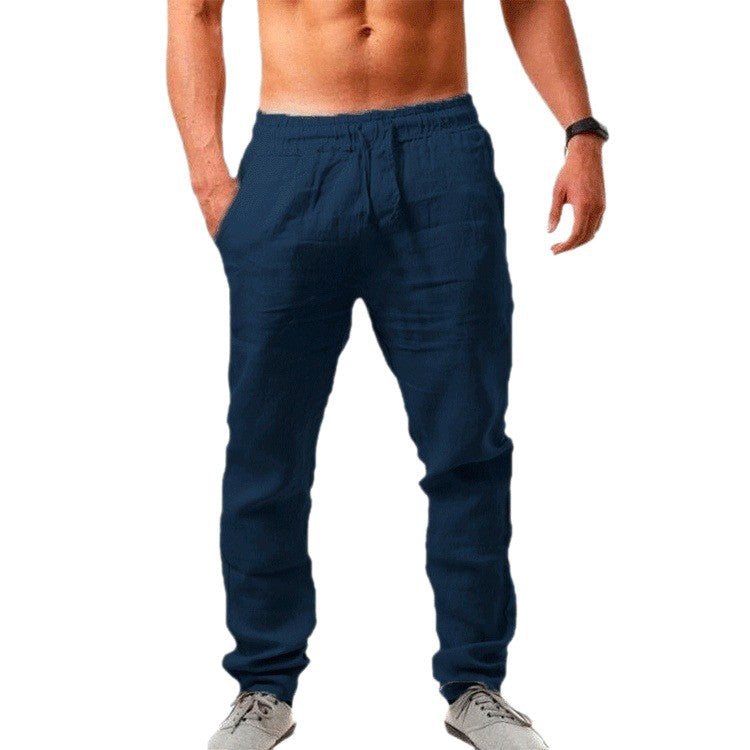 Herren Bequeme Leinenhose mit elastischem Bund und seitlichen Eingrifftaschen Aliams