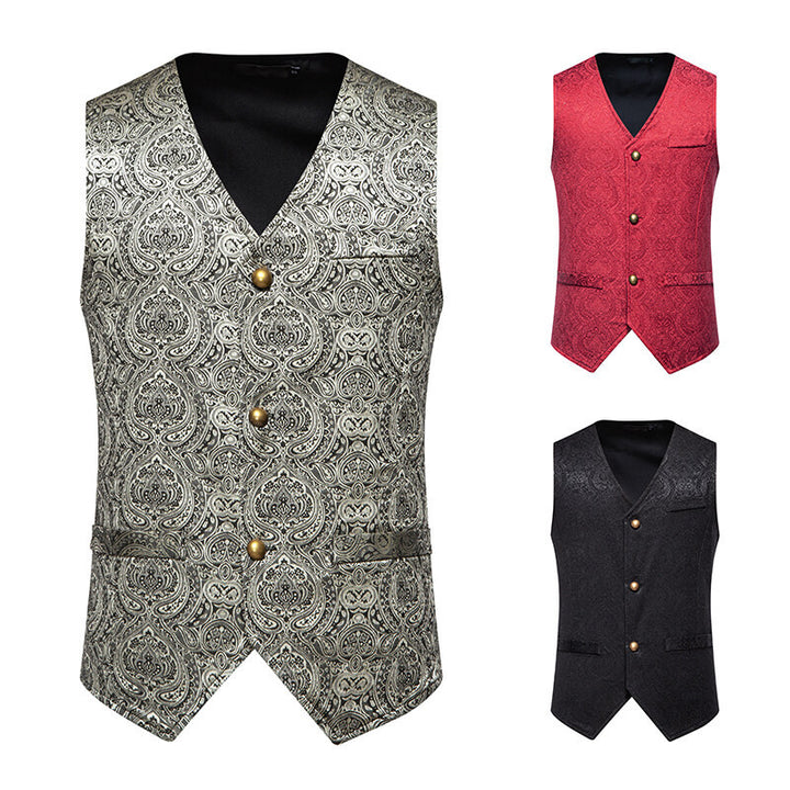 Herren elegante Brokatweste mit kunstvollem Muster und doppelter Knopfleiste Aliams