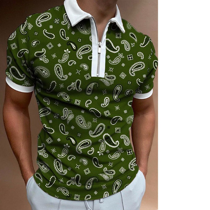 Herren Poloshirt mit modischem Paisley-Muster und Reißverschluss Aliams