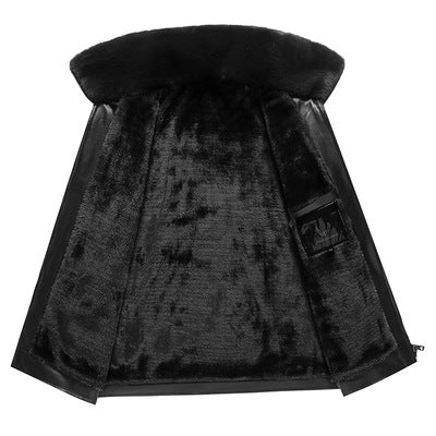 Herren stilvolle Lederjacke mit luxuriösem Kunstfellkragen Aliams