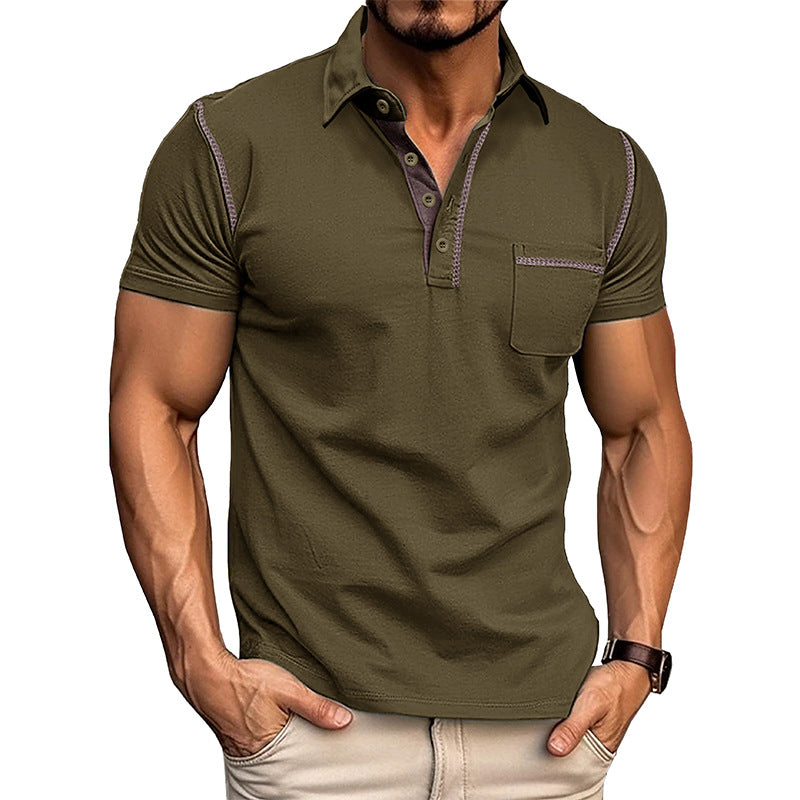 Herren Kurzarm-Hemd mit modischem Henley-Ausschnitt und Brusttasche Aliams