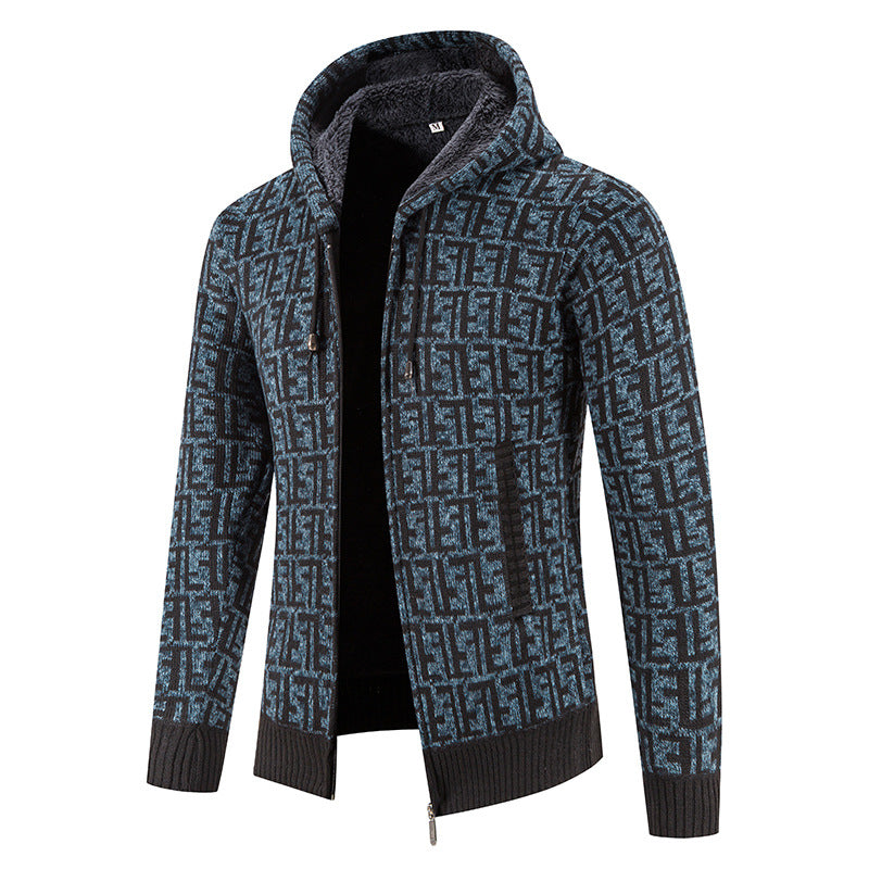 Herren Hochwertige Strickjacke mit modernem Muster und Kapuze Aliams