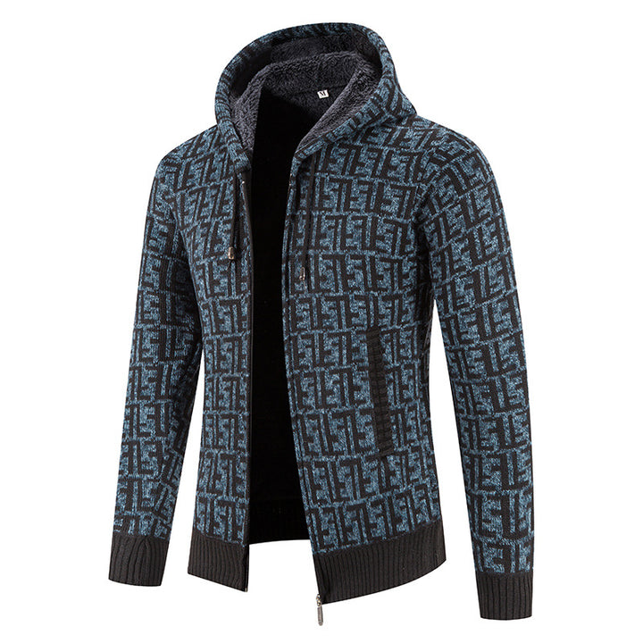 Herren Hochwertige Strickjacke mit modernem Muster und Kapuze Aliams