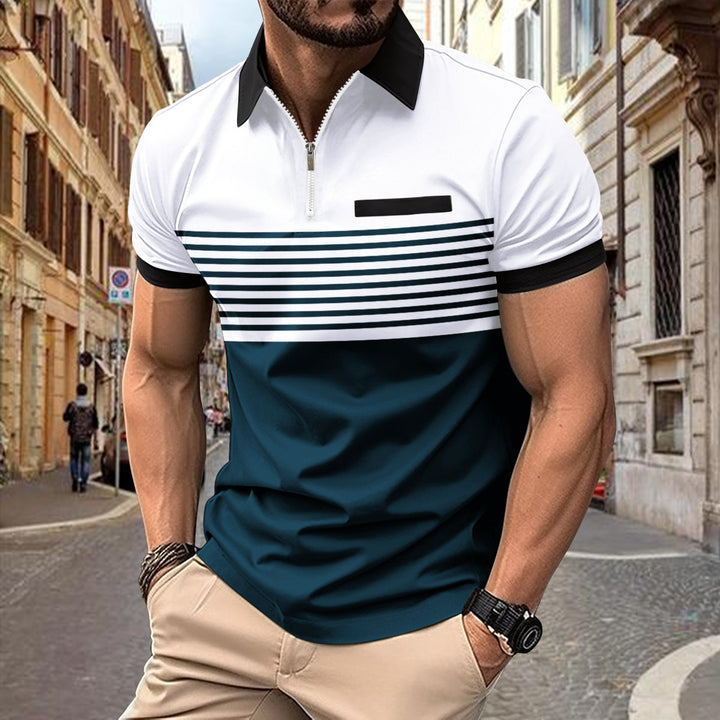 Herren Kurzarm Poloshirt mit elegantem Reißverschluss und modischem Streifenmuster Aliams