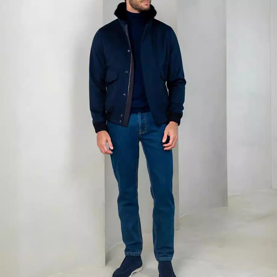 Herren stilvolle Übergangsjacke mit weichem Kragen und praktischen Eingrifftaschen Aliams