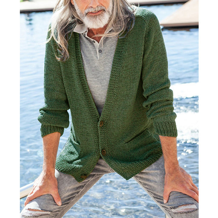Herren eleganter Strickcardigan mit durchgehenden Knopfdetails und aufgesetzten Taschen Aliams