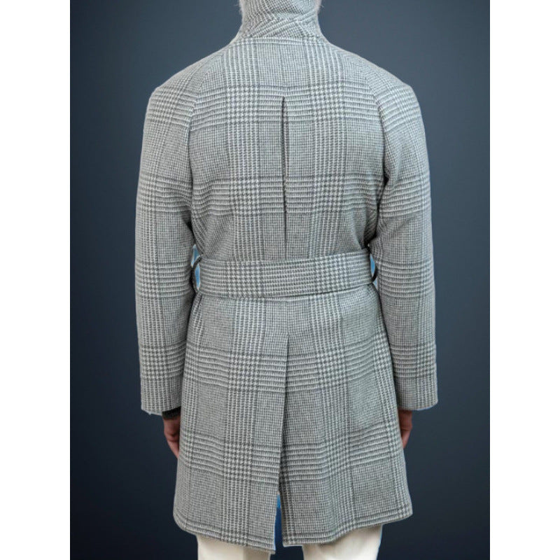 Herren eleganter Karomantel mit Taillengürtel Aliams