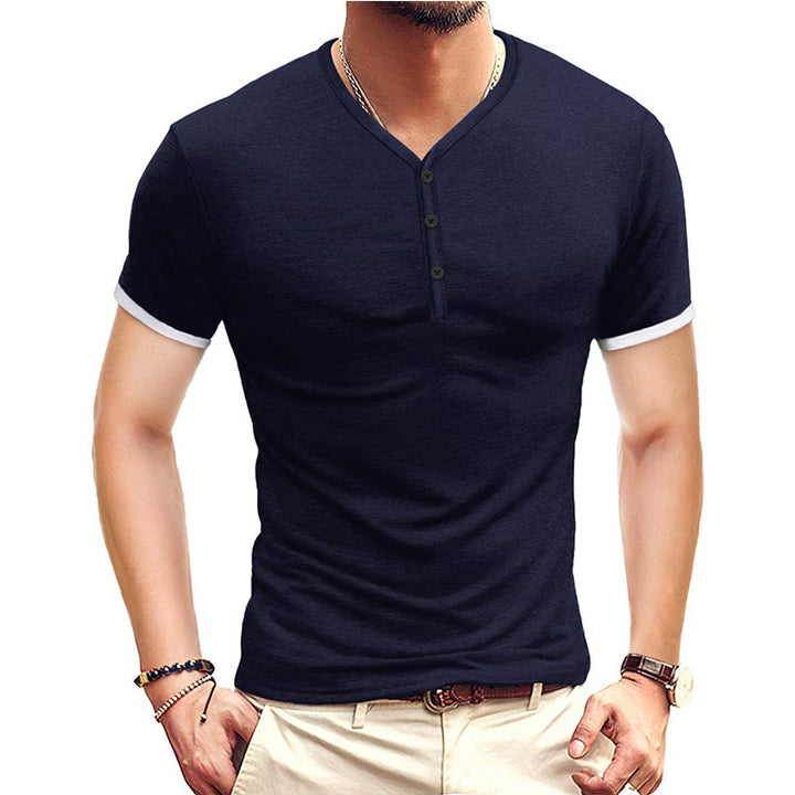 Herren Kurzarm-Henley-Shirt mit kontrastierenden Akzenten Aliams