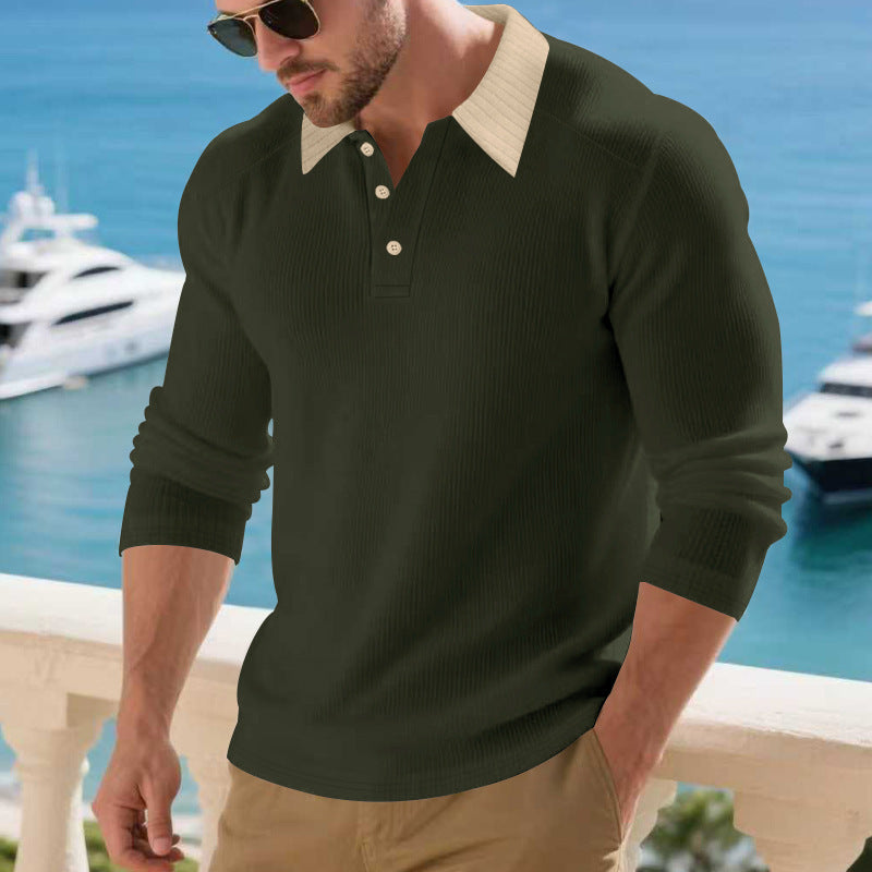 Herren Poloshirt mit strukturiertem Kragen und langen Ärmeln Aliams