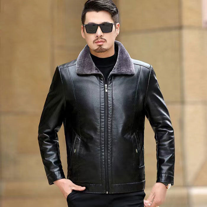 Herren elegante Kunstlederjacke mit wärmendem Kragen Aliams