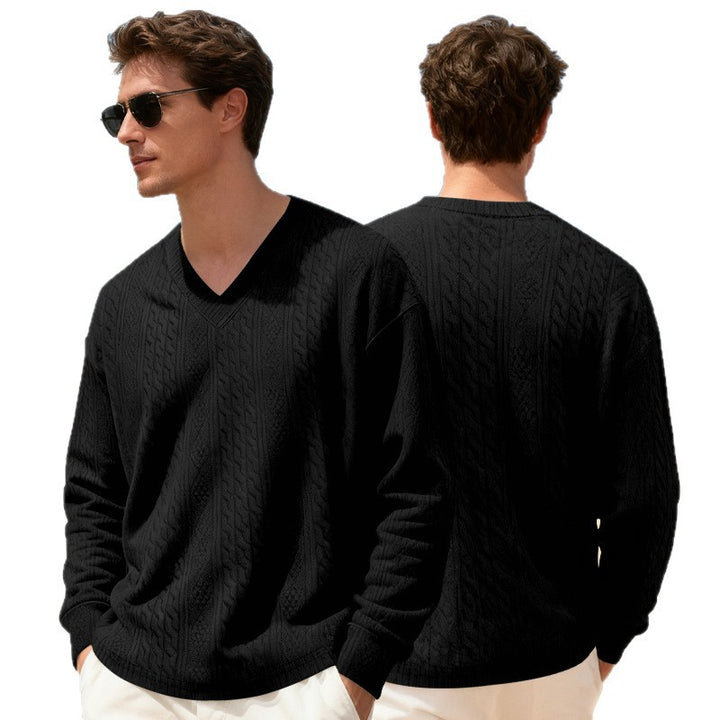 Herren Strickpullover mit V-Ausschnitt und Zopfmuster Aliams