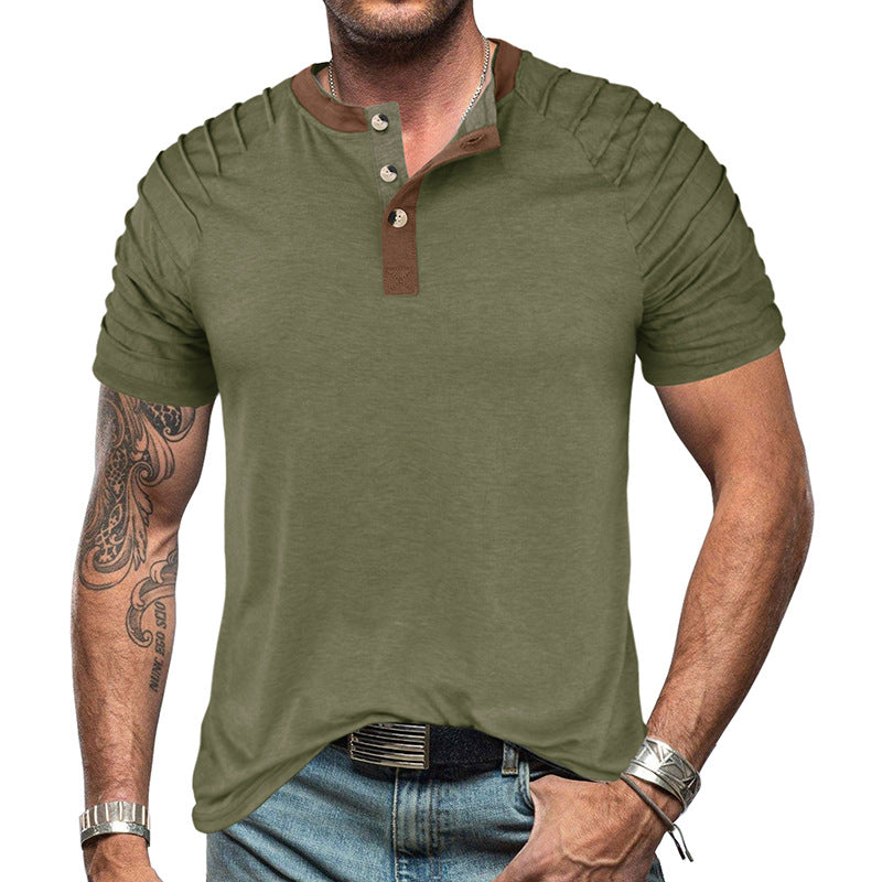Herren Kurzarm-Henley-Shirt mit eleganter Knopfleiste und modischen Akzenten Aliams