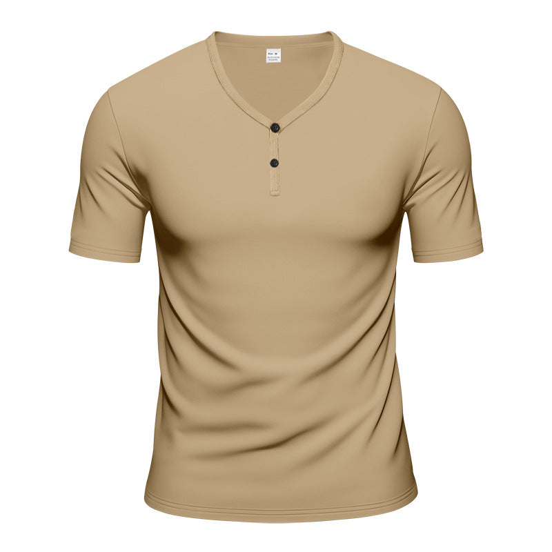 Herren Kurzarm Henley-T-Shirt mit atmungsaktiver Struktur Aliams