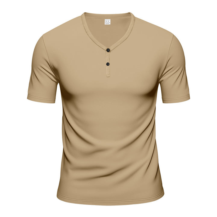 Herren Kurzarm Henley-T-Shirt mit atmungsaktiver Struktur Aliams