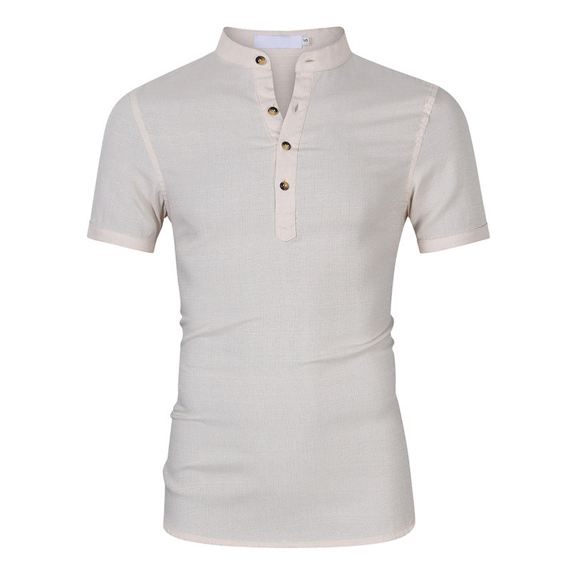 Herren Kurzarm-Henley-Shirt mit moderner Knopfleiste und Stehkragen Aliams