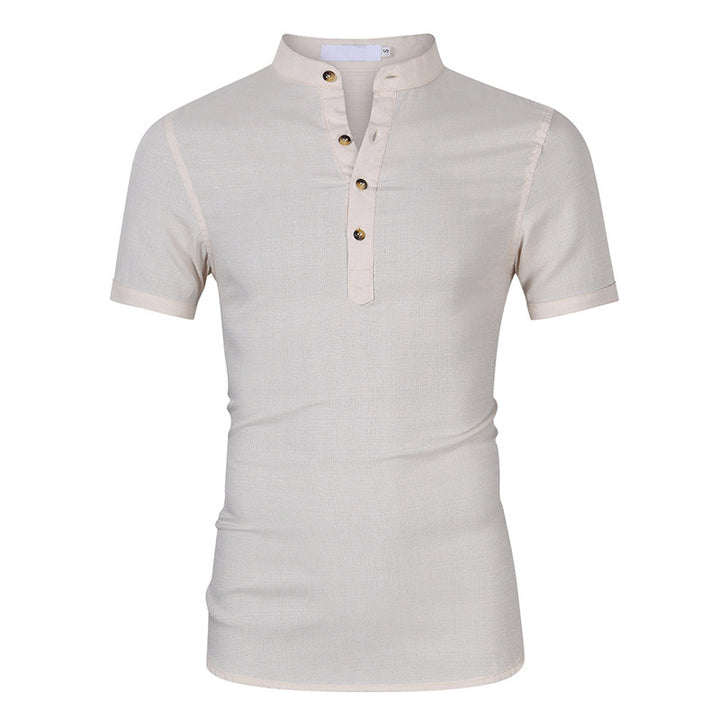 Herren Kurzarm-Henley-Shirt mit moderner Knopfleiste und Stehkragen Aliams