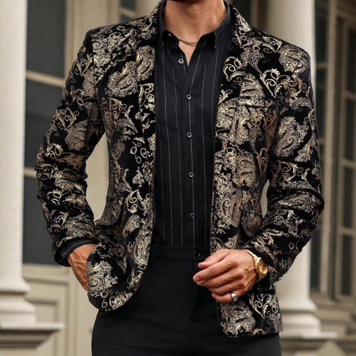 Herren Eleganter Samt-Blazer mit floralem Design und glänzenden Akzenten Aliams