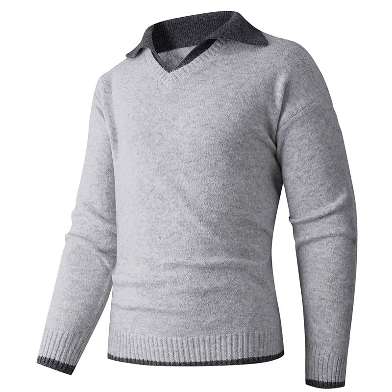 Herren V-Ausschnitt Pullover mit Hemdkragen und feiner Struktur Aliams