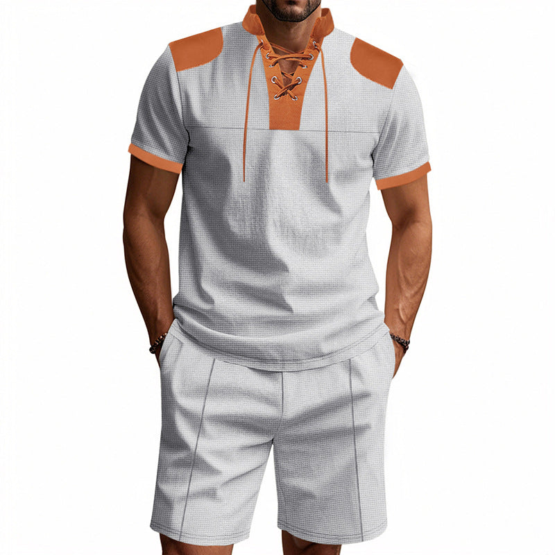 Herren sportliches Oberteil und Shorts-Set mit modischem Schnürdesign Aliams