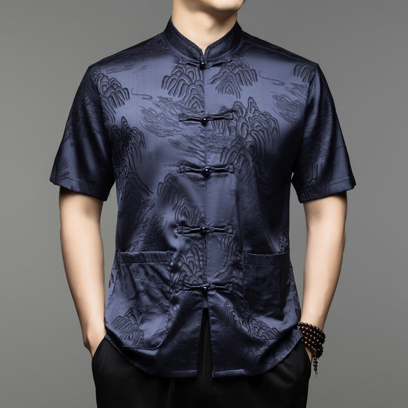 Herren Kurzarmhemd mit asiatischem Kunstmuster Aliams