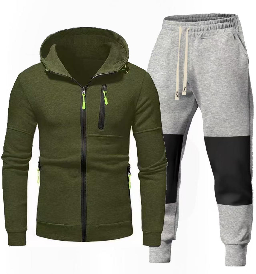 Herren Sportliches Hoodie- und Jogginghose-Set mit Funktionalen Reißverschlusstaschen Aliams