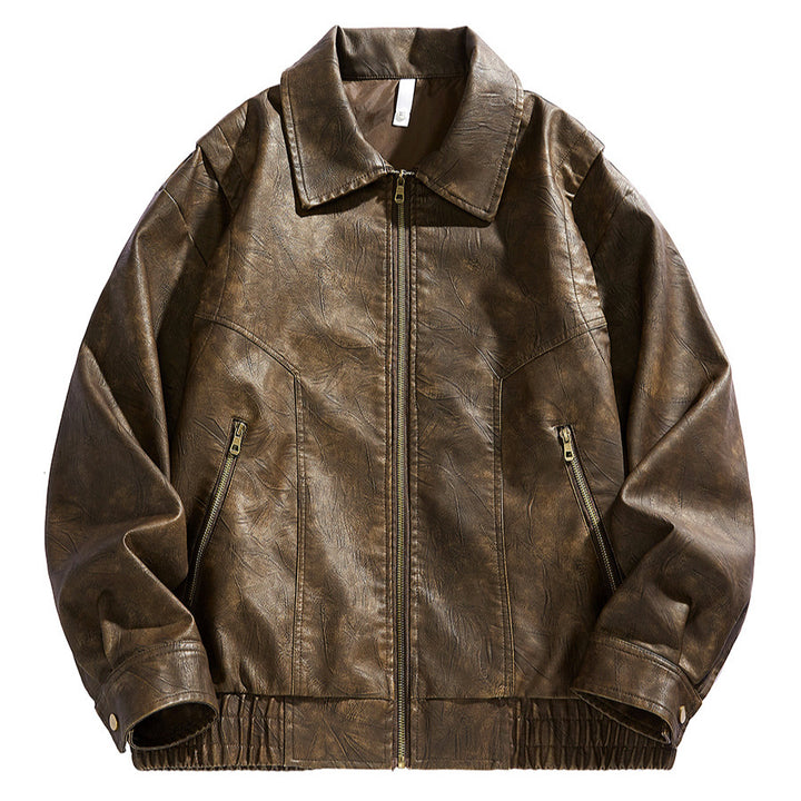 Herren kurz geschnittene Lederjacke mit elastischem Bund und Taschen Aliams