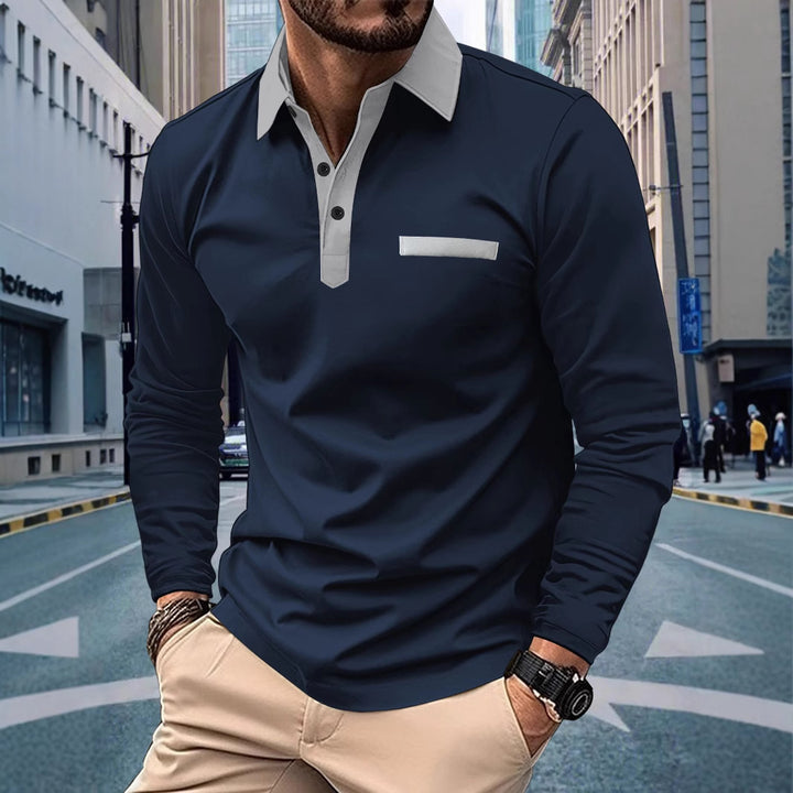 Herren Sportliches Langarmshirt mit kontrastierendem Kragen Aliams