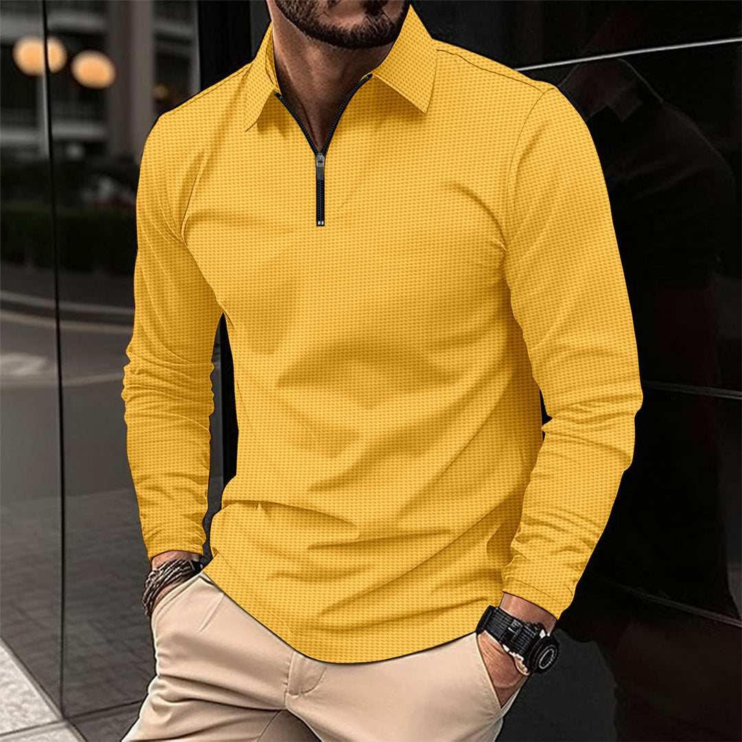 Herren elegantes Langarmshirt mit innovativem Reißverschluss und strukturiertem Obermaterial Aliams