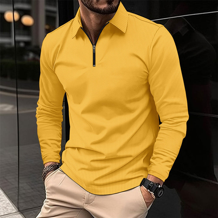 Herren elegantes Langarmshirt mit innovativem Reißverschluss und strukturiertem Obermaterial Aliams