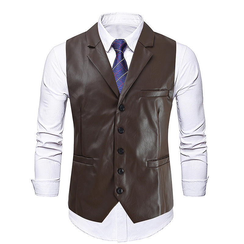Herren elegante Kunstlederweste Aliams