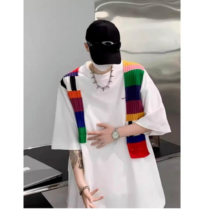 Unisex Oversized T-Shirt mit buntem Strickdetail Aliams