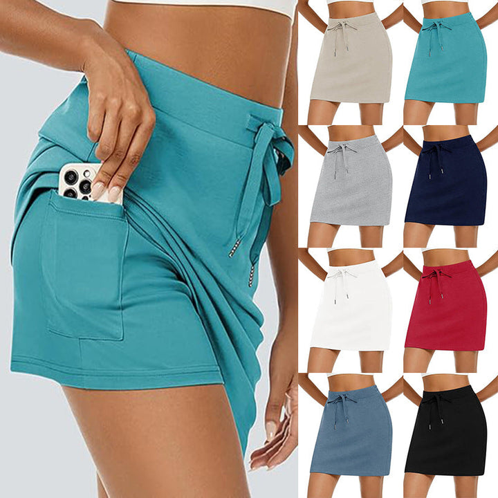 Damen Sportlicher Minirock mit Verstellbarem Kordelzug und Seitlichen Taschen Aliams