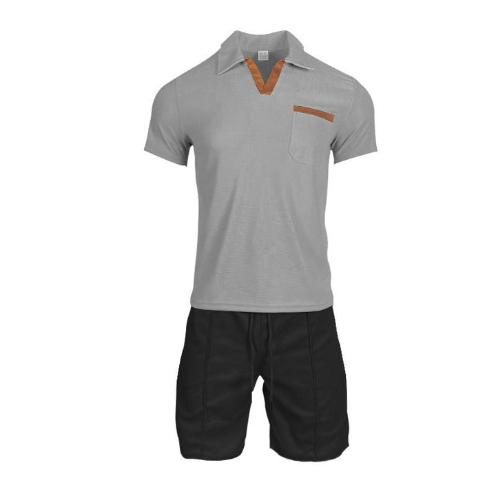 Herren sportliches Kurzarm-T-Shirt mit praktischer Brusttasche und bequemen Shorts Aliams