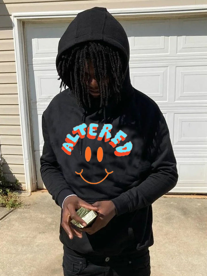 Herren Kapuzenpullover mit auffälligem Smiley-Print und bequemer Passform Aliams