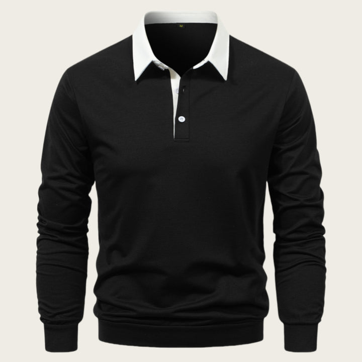 Herren elegantes Langarm-Polohemd mit kontrastierendem Kragen und hochwertiger Baumwolle Aliams