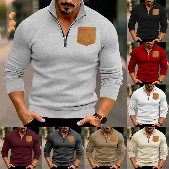 Herren sportlicher Pullover mit halbem Reißverschluss und kontrastierender Brusttasche Aliams