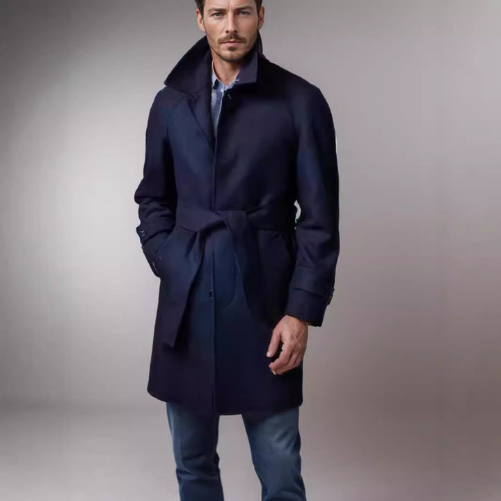 Herren eleganter und taillierter Trenchcoat aus hochwertiger Wolle Aliams