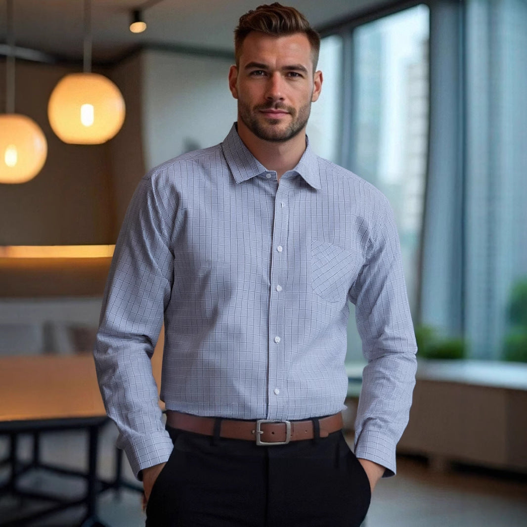 Herren kariertes Langarmhemd mit eleganter Passform und praktischer Brusttasche Aliams