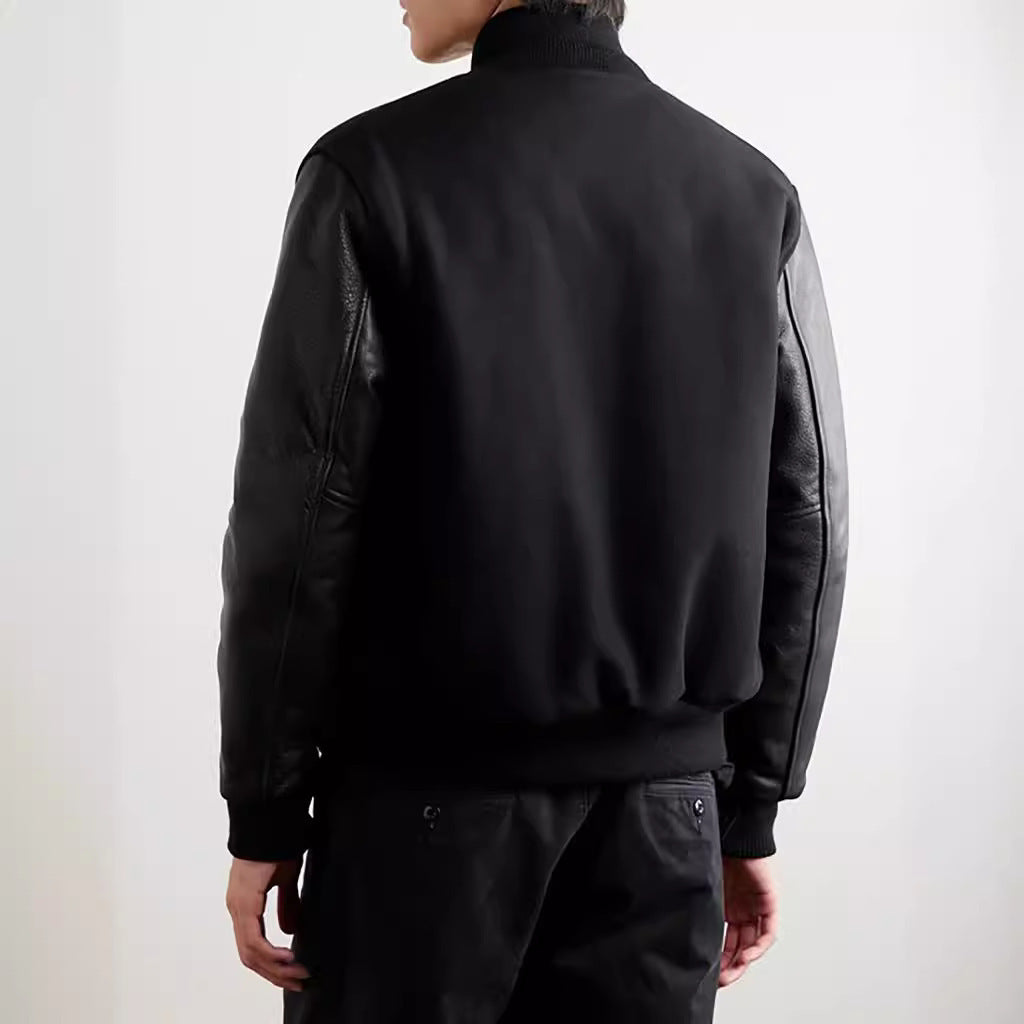 Herren stylische Collegejacke mit Lederärmeln Aliams